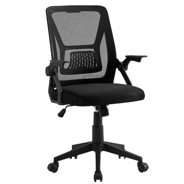 VECELO Fabric Swivel Ergonomic Office Task Chair with Adjustable Arms Mesh Lumbar Support for Computer Task Work, Black