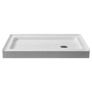 48 in. L x 32 in. W Rectangular Alcove Shower Pan Base with Right Drain Gloss White Single Threshold Shower Floor Base