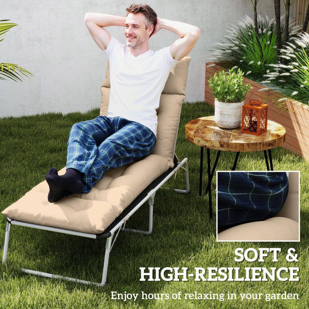 Beige Tufted Outdoor Chaise Lounge Cushion with Ties