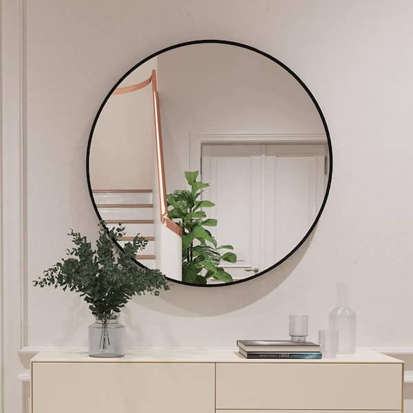 Unbranded 32 in. W x 32 in. H Round Framed for Wall Decorative Bathroom Vanity Mirror in Black