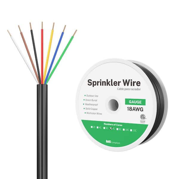 18/7 Solid Copper Sprinkler Wire 100 ft. UV Resistant PVC Jacket Direct Burial for Irrigation Systems