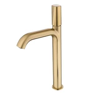 Single-Handle Bathroom Vessel Sink Faucet with Valve 1-Hole Brass High Tall Bathroom Faucets in Brushed Gold