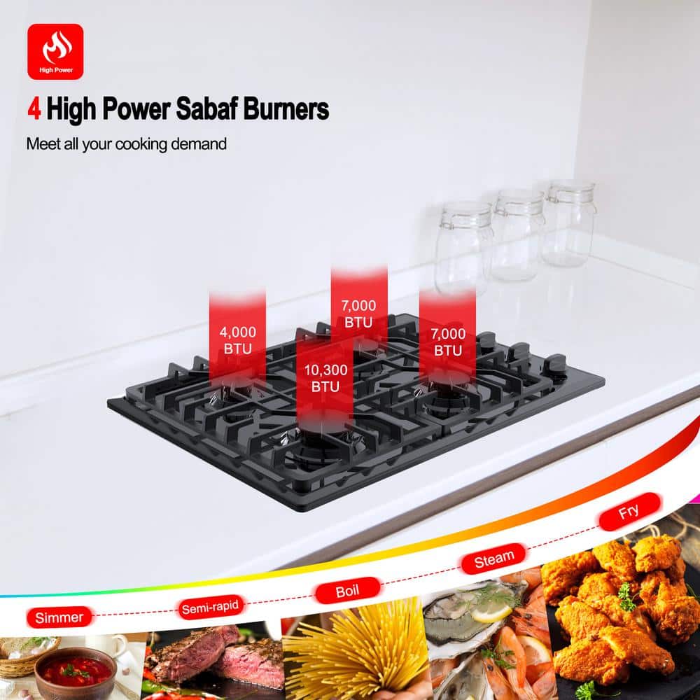 30-Inch Black Enamel 4-Burner Propane and Natural Gas Cooktop