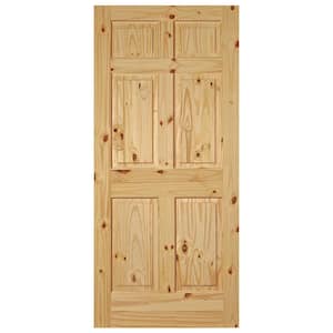 24 in. x 80 in. 6-Panel Raised Solid Core Unfinished Knotty Pine Wood Interior Door Slab