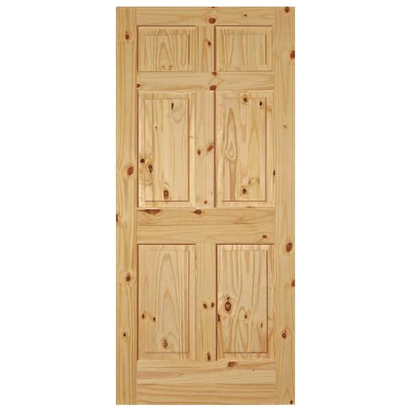 24 in. x 80 in. 6-Panel Raised Solid Core Unfinished Knotty Pine Wood Interior Door Slab