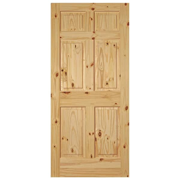 Builders Choice 34 in. x 80 in. 6-Panel Raised Solid Core Unfinished Knotty Pine Wood Interior Door Slab