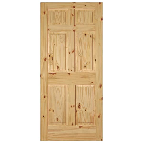 Builders Choice 30 in. x 80 in. 6-Panel Raised Solid Core Unfinished Knotty Pine Wood Interior Door Slab