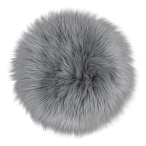 Sheepskin Faux Furry Grey 5 ft. x 5 ft. Cozy Round Rugs Area Rug