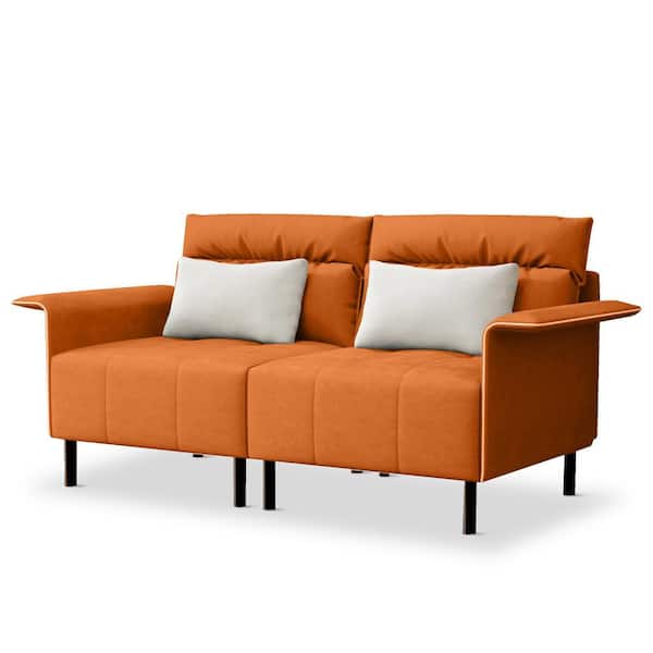 Utopia 4niture Lacey 72 in. Orange Suede 2-Seat Loveseat