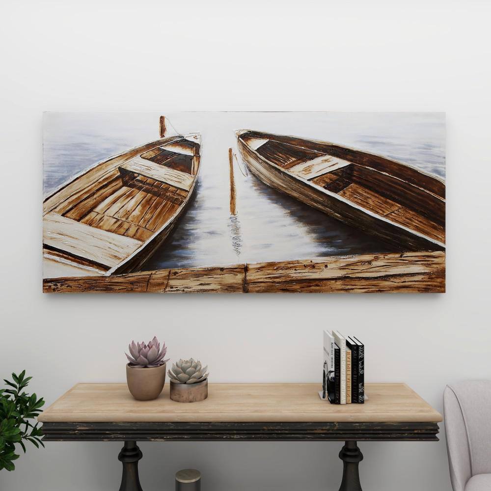 Large Brown and Blue Nautical Canvas Wall Art