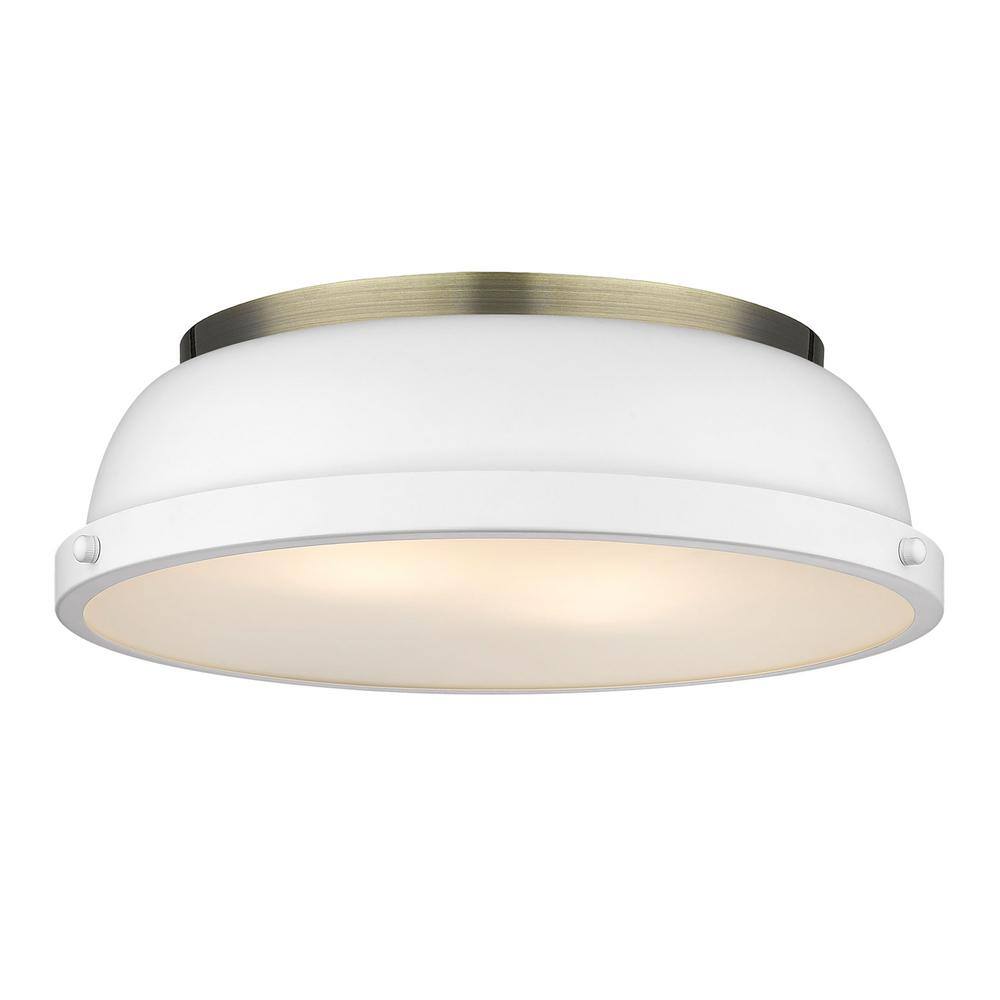 Golden Lighting Duncan 14 in. 2-Light Aged Brass Flush Mount 3602-14 AB ...