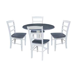 5-Piece Set White / Heather Gray 42 in. Round Solid Wood Dining Table with 4-Side Chairs
