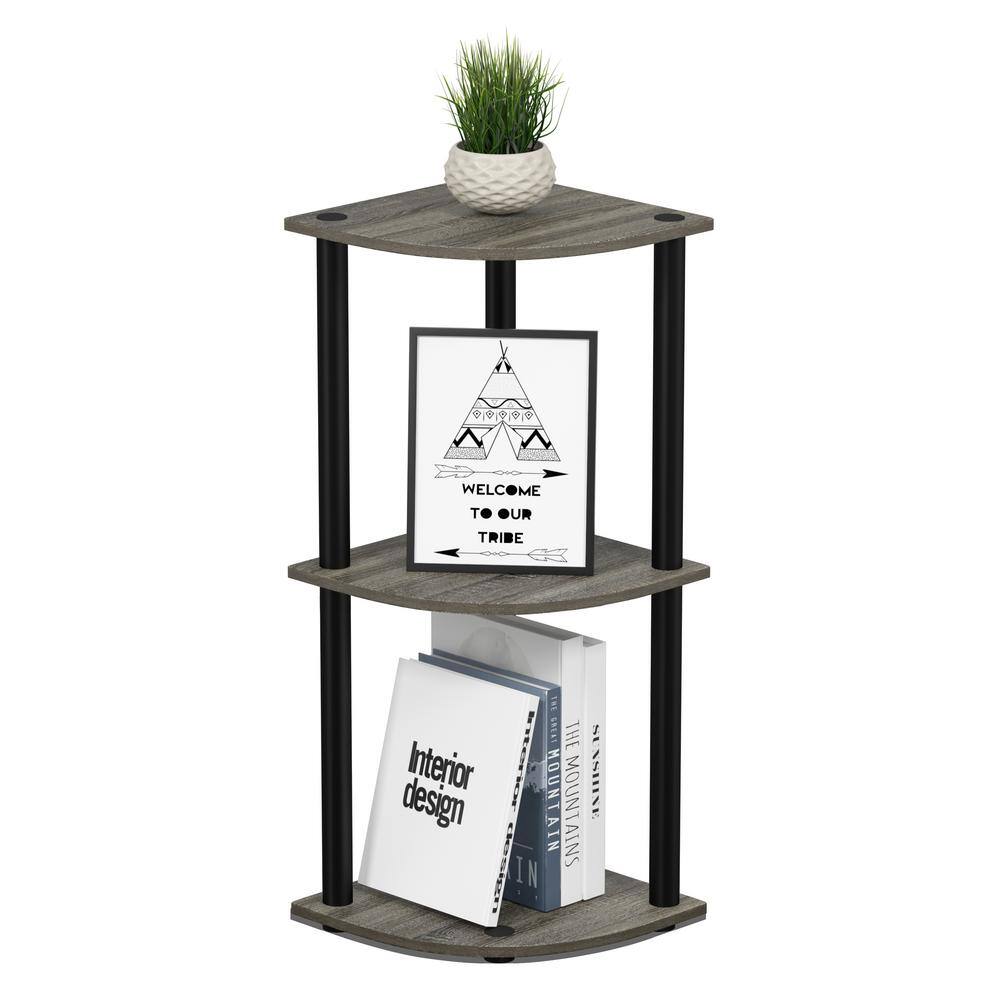 Sleek Corner Display Rack with 3-Tier Black Wood-Style Shelves