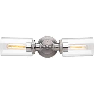 Archives Collection 18-1/2 in. 2-Light Antique Nickel Etched Fluted Glass Farmhouse Bathroom Vanity Light