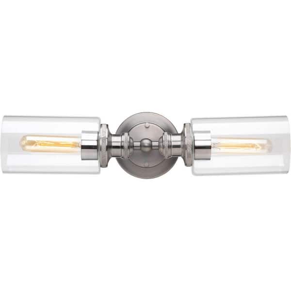 Progress Lighting Archives Collection 18-1/2 in. 2-Light Antique Nickel Etched Fluted Glass Farmhouse Bathroom Vanity Light