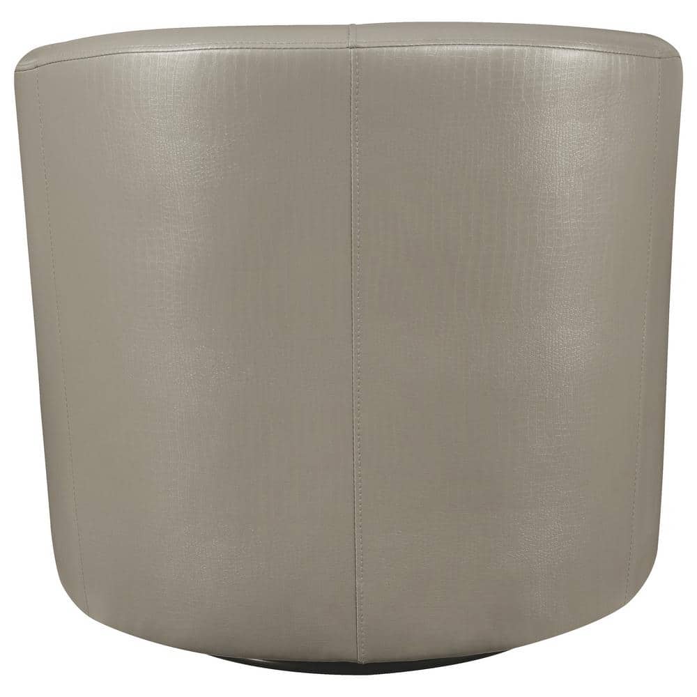 Contemporary Gray Faux Leather Barrel Swivel Accent Chair