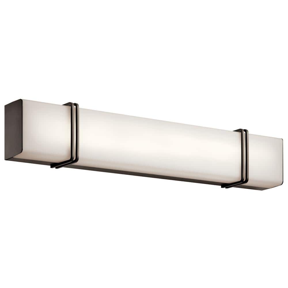 Distressed Bronze 30" LED Linear Vanity Light with White Shade