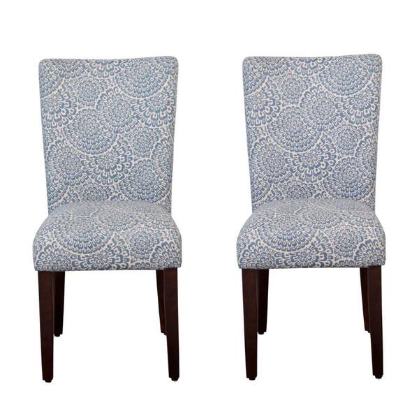 Benjara Blue and White Fabric Wooden Frame Parson Dining Chair