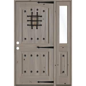 44 in. x 80 in. Mediterranean Knotty Alder Right-Hand/Inswing Clear Glass Grey Stain Wood Prehung Front Door with RHSL