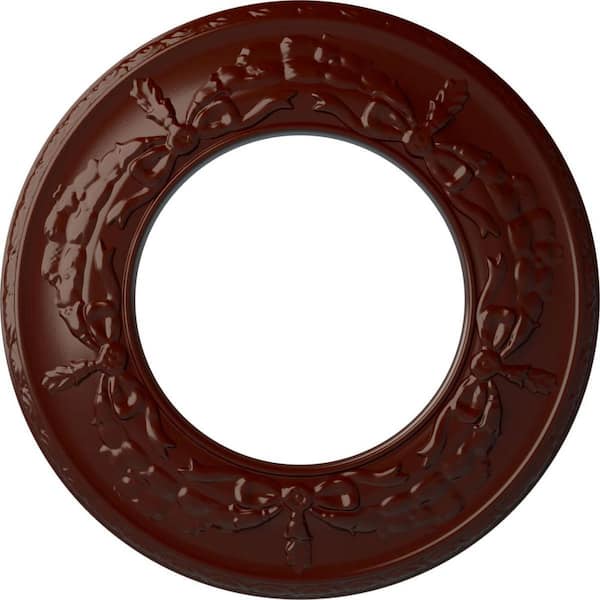 Ekena Millwork 7/8" x 13-1/4" x 13-1/4" Polyurethane Salem Ceiling Medallion, Brushed Mahogany
