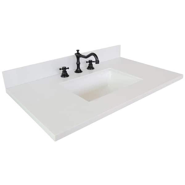 37 in. W x 22 in. D Quartz Vanity Top in White with White Rectangle Basin