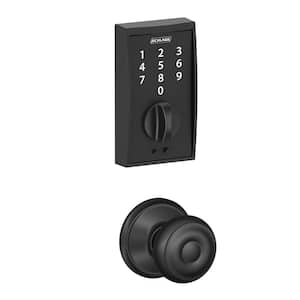 Century Touch Electronic Keypad Door Lock Deadbolt and Georgian Knob in Matte Black