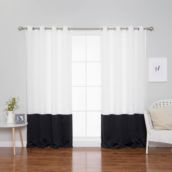 Best Home Fashion 96 in. L Polyester Oxford Black Colorblock Curtains in White (2-Pack)