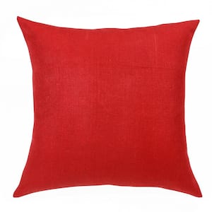 Estate Red Solid Hand-Woven 20 in. x 20 in. Indoor Linen Throw Pillow