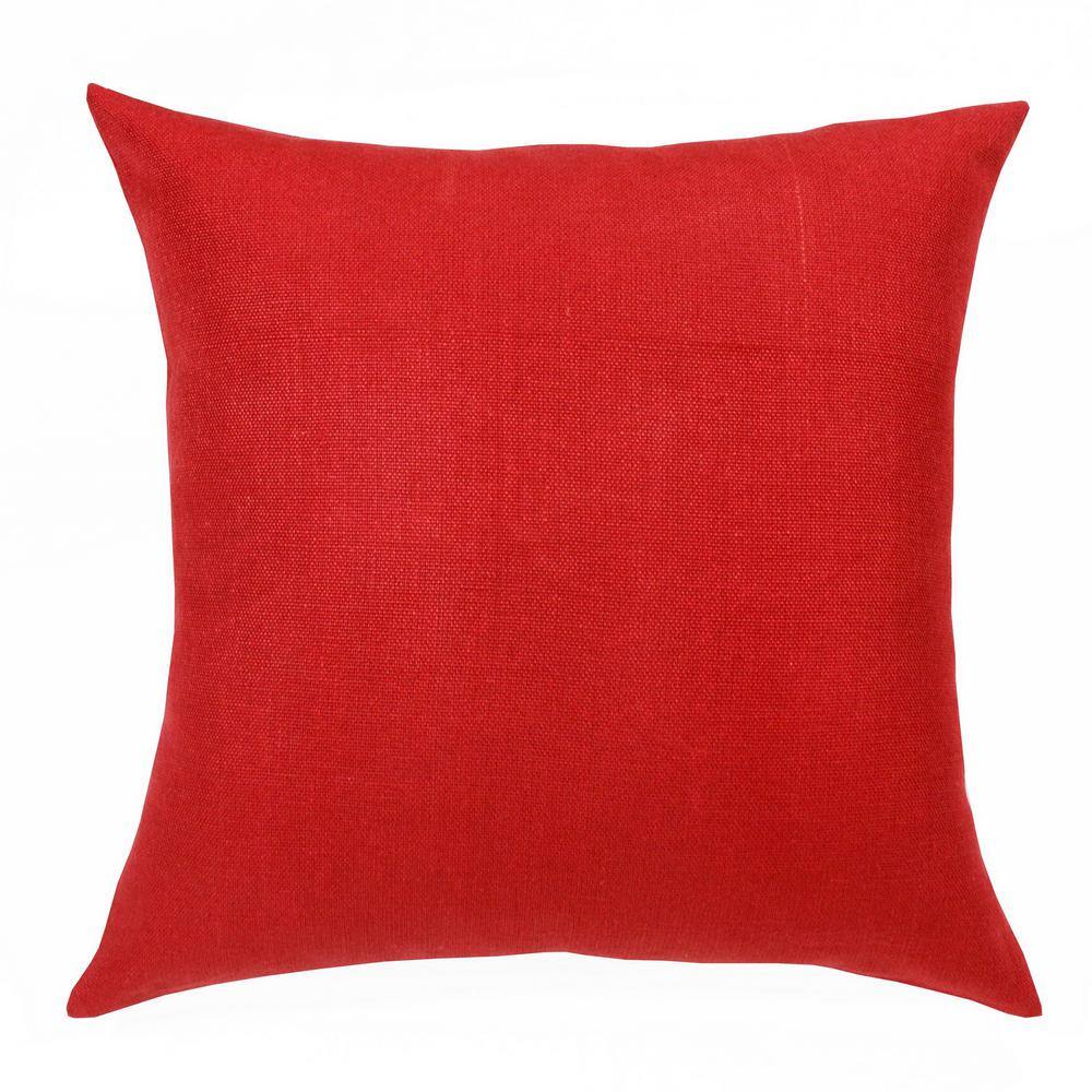 Estate Red Solid Hand-Woven 20 in. x 20 in. Indoor Linen Throw Pillow