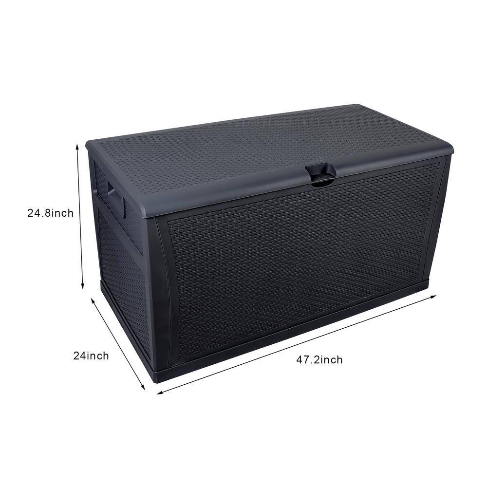 Black Plastic Wicker Lockable Deck Box with 120 Gallon Capacity