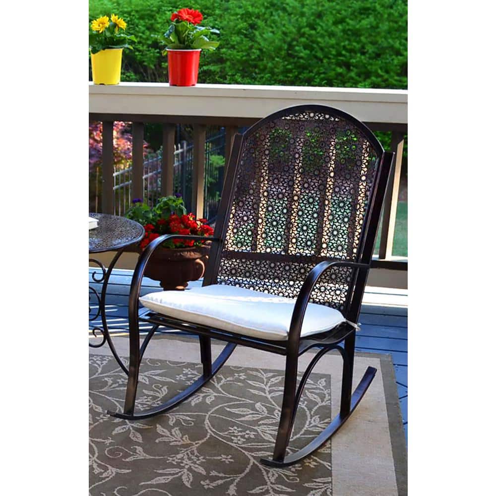 Garden Rocker Oiled Copper Metal Chair with Off-White Cushion