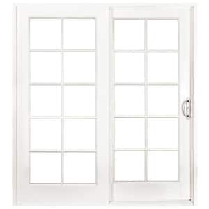 60 in. x 80 in. Woodgrain Interior and Smooth White Exterior Right-Hand Composite Sliding Patio Door with 10-Lite GBG