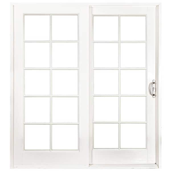 MP Doors 72 in. x 80 in. Woodgrain Interior and Smooth White Exterior Right-Hand Composite Sliding Patio Door with 10-Lite SDL