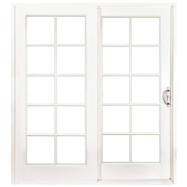 MP Doors 72 in. x 80 in. Woodgrain Interior, White Exterior Composite Prehung Right-Hand DP50 Sliding Patio Door with 10 Lite SDL