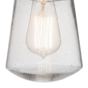 Lyndon 9.5 in. 1-Light Brushed Aluminum Hanging Pendant Light with Clear Seeded Glass (1-Pack)