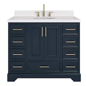 Stafford 42 in. W x 22 in. D x 36 in. H Single Freestanding Bath Vanity in Midnight Blue with Carrara White Quartz Top