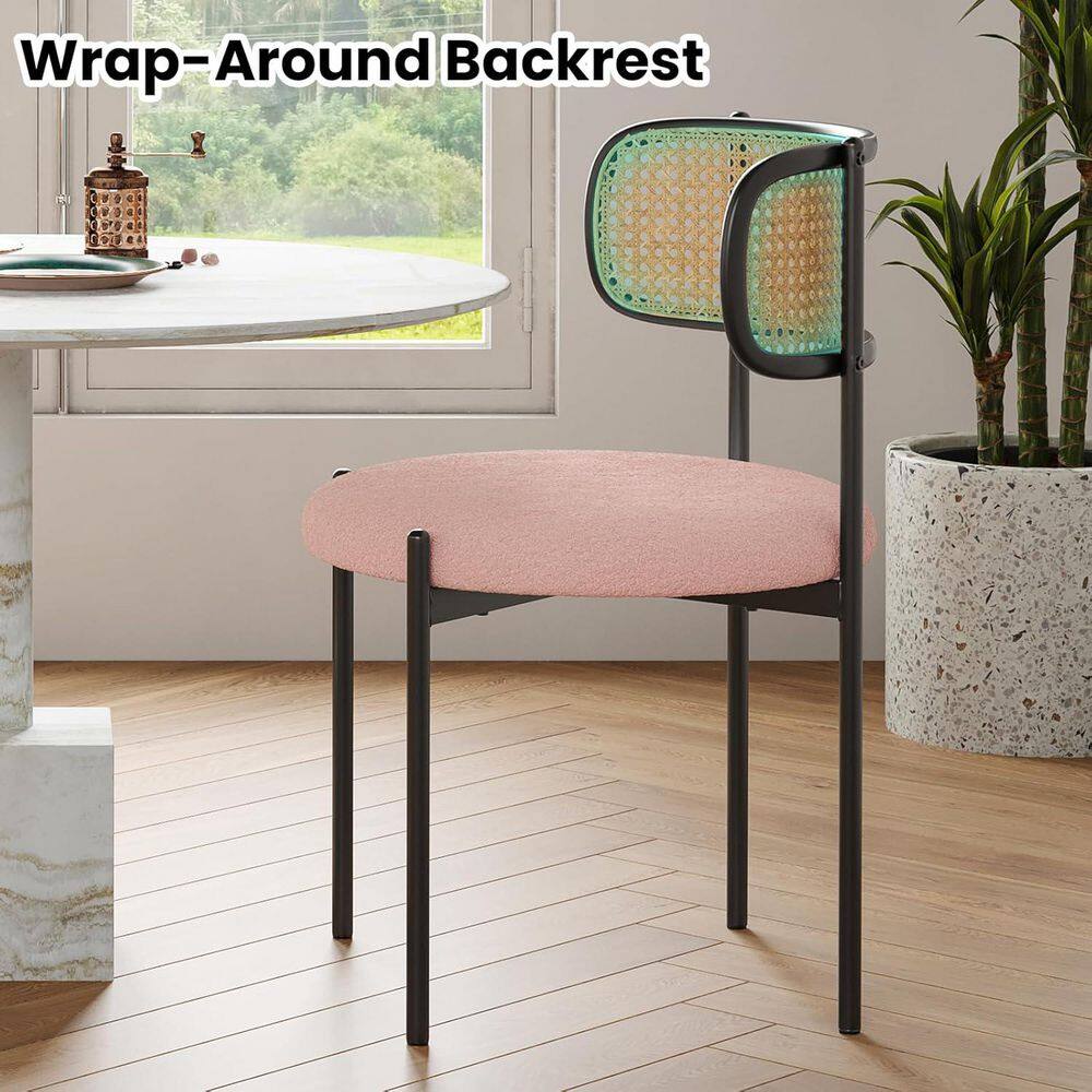 Lirago Pink Upholstered Dining Chair With Rattan Back (Set of 2 ...