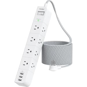 8-Outlet Power Strip Surge Protector with 3 USB Ports and Right Angle Plug & 10 ft. Braided Wire in White
