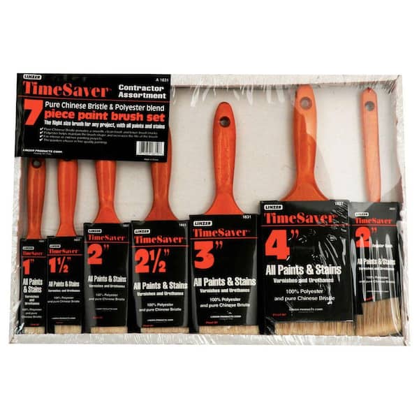 Linzer Time Saver 1, 1.5, 2, 2.5, 3 and 4 in. Flat, 2 in. Angled Sash Polyester/Bristle Blend Paint Brush Set