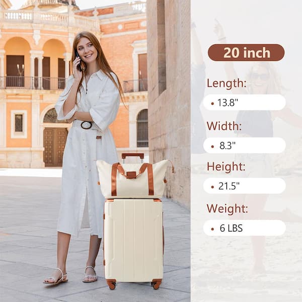 Adrinfly 3-Piece White Brown Hardshell Luggage Set with Wheels