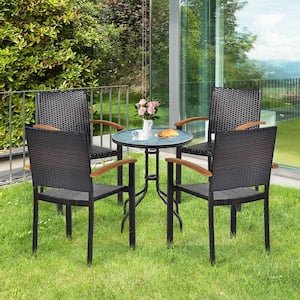 4PCS Stackable Patio Wicker Dining Chair Rattan Armchair Outdoor Yard