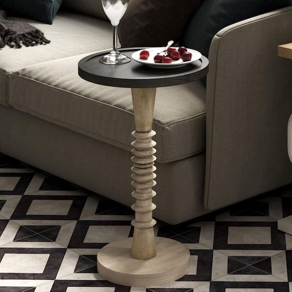 FUIN 15 in. D x 15 in. W x 23.4 in. H Pedestal Small Drinking Wood End Table with Tray Top