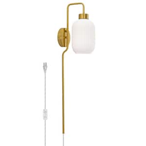 Harlow 8.625 in. Brushed Gold-Colored Wall Sconce with White Globe-Shaped Glass Shade