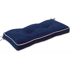 36 in. x 14 in. Rectangle Water-Resistant Outdoor Bench Cushion with Ties for Porch Sofa Settee, Blue