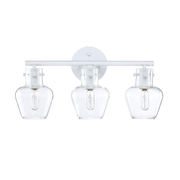Avex 3-Light White Wall Sconce with Clear Glass Shade
