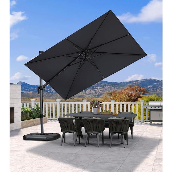 PURPLE LEAF 6 ft. x 10 ft. Cantilever Umbrella Swivel Aluminum Offset 360° Rotation Umbrella in Light Gray