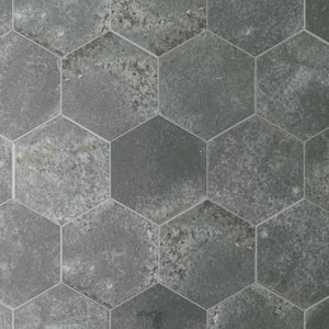 Alma Gray Hexagon 5.9 in. x 5.1 in. Polished Porcelain Tile Sample