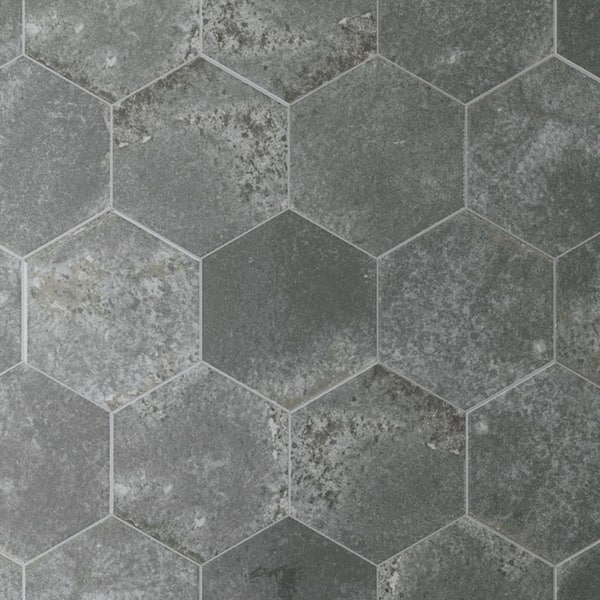 MOLOVO Alma Hexagon Gray 5.1 in. X 5.9 in. Polished Porcelain Stone Look Floor and Wall Tile (3.34 sq. ft./Case)