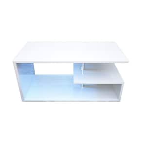 39.4 in. White Rectangle MDF Coffee Table with LED