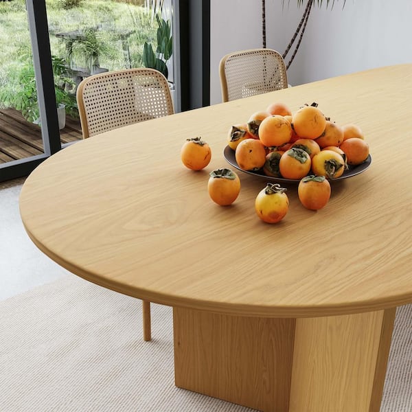 Dovelina Brix Modern Oval Oak Wood Top 79 in. Double Pedestal Base